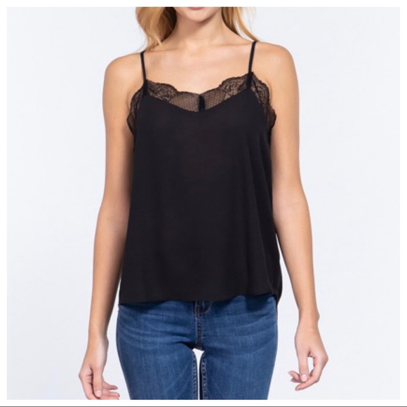 Black chic lace trim adjustable straps camisole - Picture 2 of 3